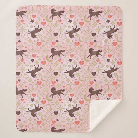 Afro Unicorn Herz & Star Pink Muster Sherpadecke (Vorderseite)