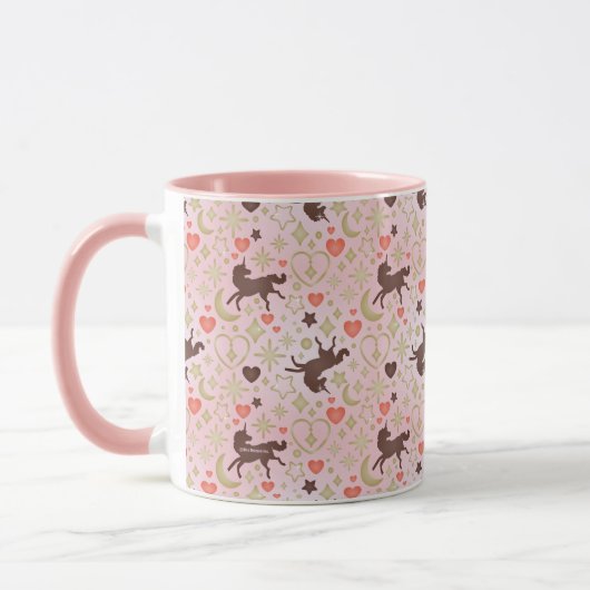 Afro Unicorn Herz & Star Pink Muster Tasse (Links)