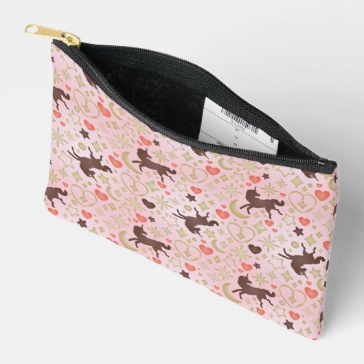 Afro Unicorn Herz & Star Pink Muster Zubehörtasche (Offen)