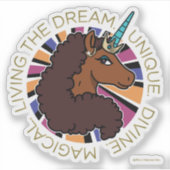 Afro Unicorn Living the Dream Design Aufkleber (Vorderseite)
