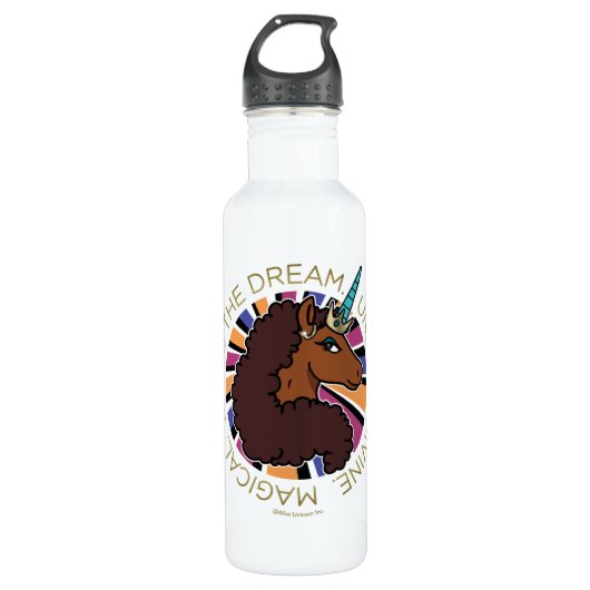 Afro Unicorn Living the Dream Design Edelstahlflasche (Vorderseite)