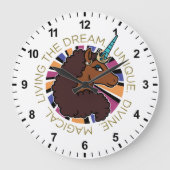 Afro Unicorn Living the Dream Design Große Wanduhr (Vorderseite)