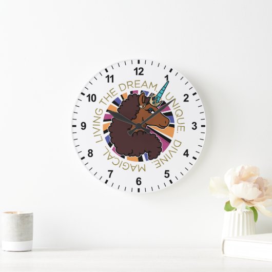 Afro Unicorn Living the Dream Design Große Wanduhr (Zuhause)