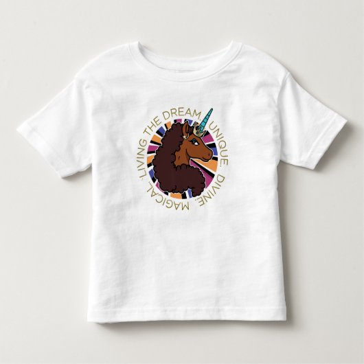 Afro Unicorn Living the Dream Design Kleinkind T-shirt (Vorderseite)