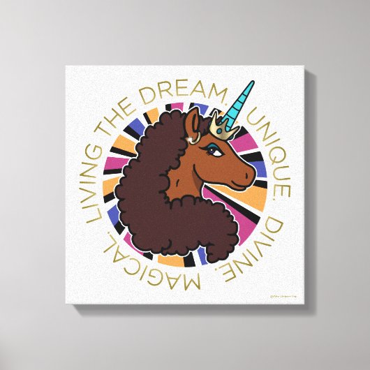 Afro Unicorn Living the Dream Design Leinwanddruck (Vorderseite)