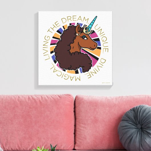 Afro Unicorn Living the Dream Design Leinwanddruck (Insitu (Wohnzimmer))