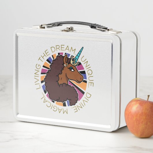 Afro Unicorn Living the Dream Design Metall Brotdose (Beispiel)