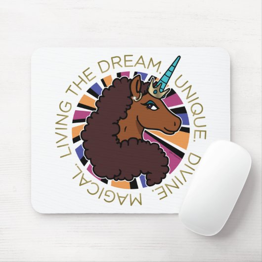Afro Unicorn Living the Dream Design Mousepad (Mit Mouse)
