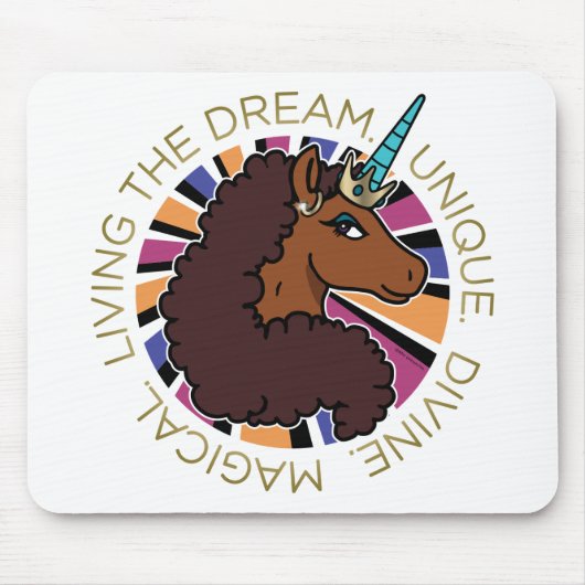 Afro Unicorn Living the Dream Design Mousepad (Vorne)