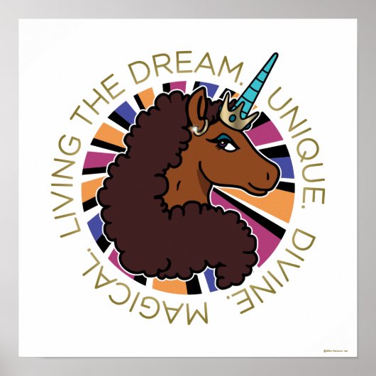 Afro Unicorn Living the Dream Design Poster (Vorne)
