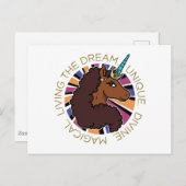 Afro Unicorn Living the Dream Design Postkarte (Vorne/Hinten)