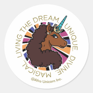 Afro Unicorn Living the Dream Design Runder Aufkleber
