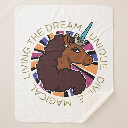 Afro Unicorn Living the Dream Design Sherpadecke (Vorderseite)