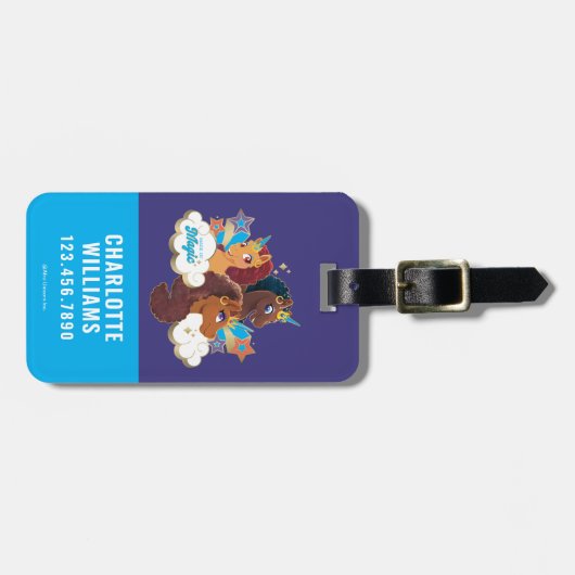 Afro Unicorn "Made of Magic" Trio Design Gepäckanhänger (Vorderseite horizontal)