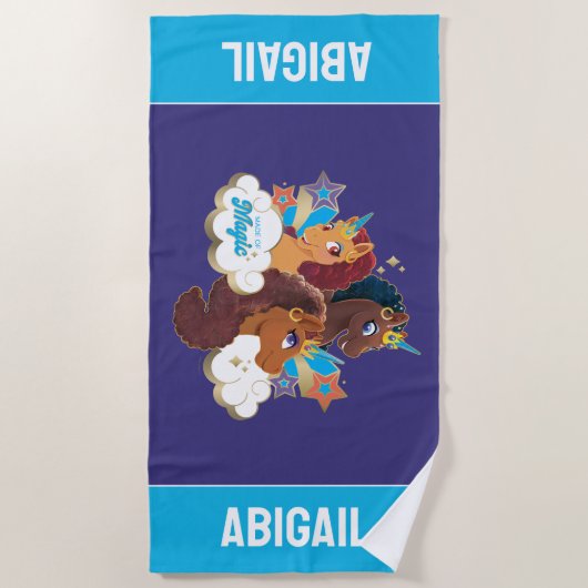 Afro Unicorn "Made of Magic" Trio Design Strandtuch (Vorderseite)