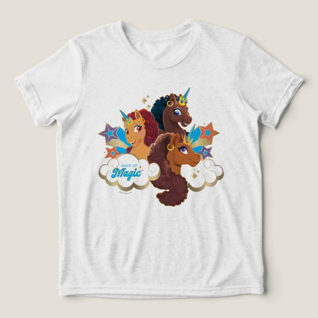 Afro Unicorn "Made of Magic" Trio Design Tri-Blend Shirt (Design Vorderseite)