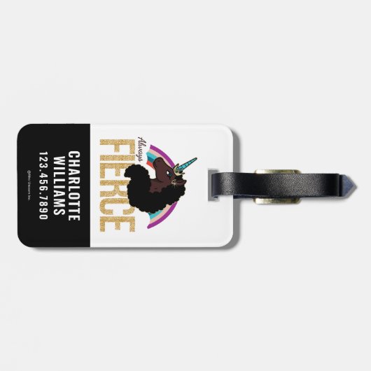 Afro Unicorn | Magical - Always Fierce Gepäckanhänger (Rückseite horizontal)