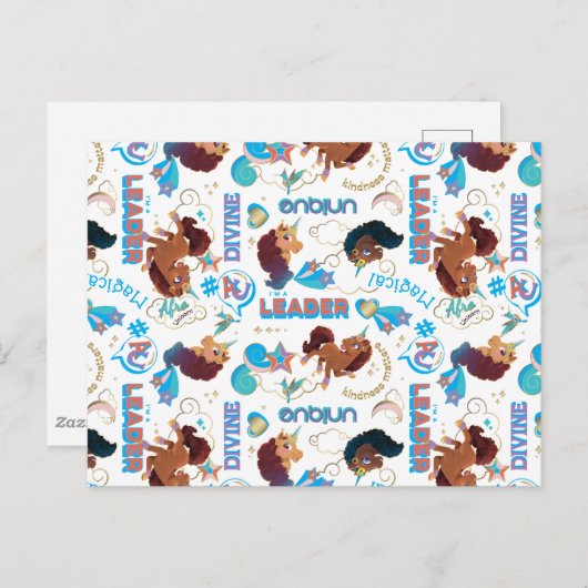 Afro Unicorn Magical Empowerment Muster Postkarte (Vorne/Hinten)