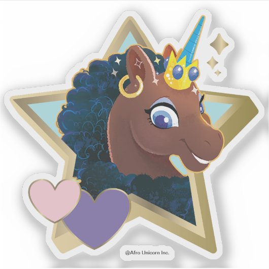 Afro Unicorn Magical Star Aufkleber (Vorderseite)