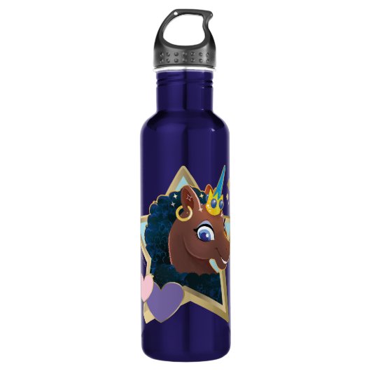 Afro Unicorn Magical Star Edelstahlflasche (Vorderseite)