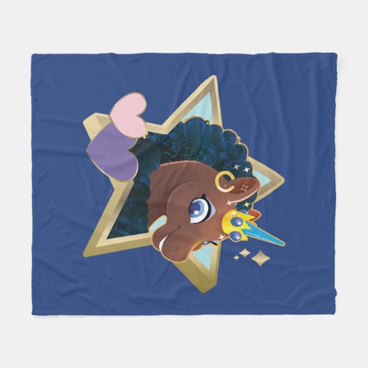 Afro Unicorn Magical Star Fleecedecke (Vorderseite (Horizontal))