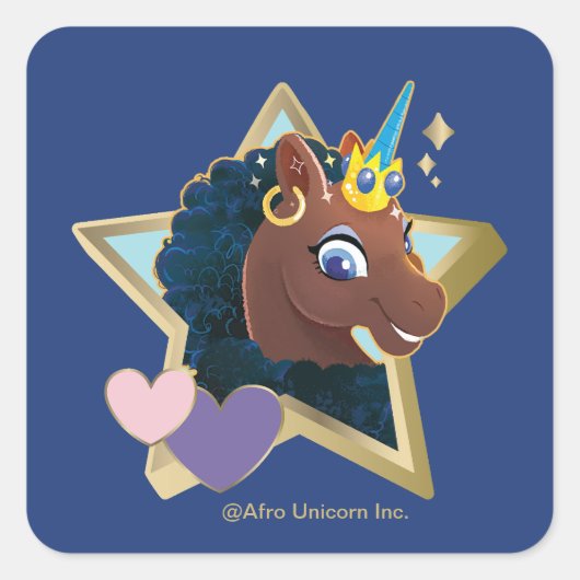 Afro Unicorn Magical Star Quadratischer Aufkleber (Vorderseite)