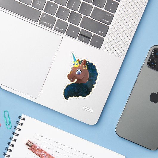 Afro Unicorn | magisch Aufkleber (Laptop mit iPhone)