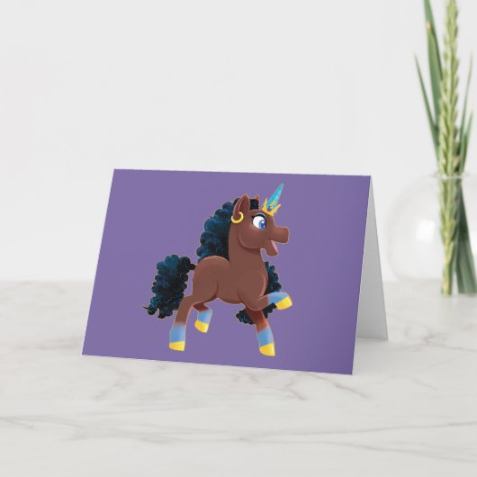 Afro Unicorn | Magisches Prancing Karte (Vorderseite)