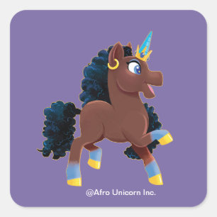 Afro Unicorn   Magisches Prancing Quadratischer Aufkleber