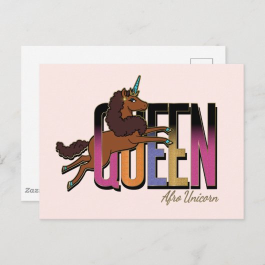 Afro Unicorn Queen Design Postkarte (Vorne/Hinten)