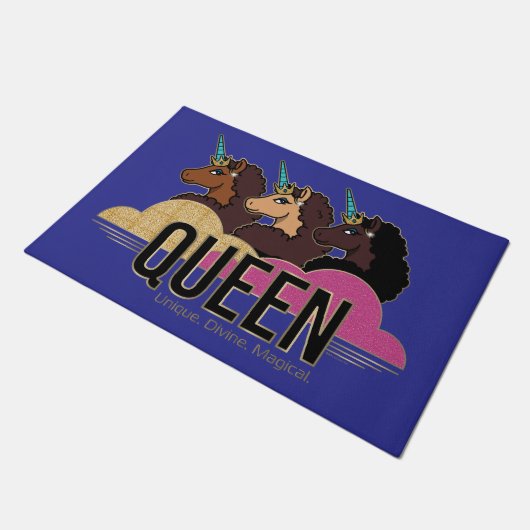 Afro Unicorn Queen Trio Design Fußmatte (Schrägansicht)