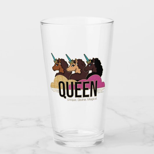 Afro Unicorn Queen Trio Design Glas (Vorderseite)
