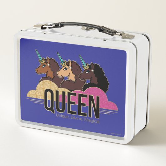 Afro Unicorn Queen Trio Design Metall Brotdose (Rückseite)