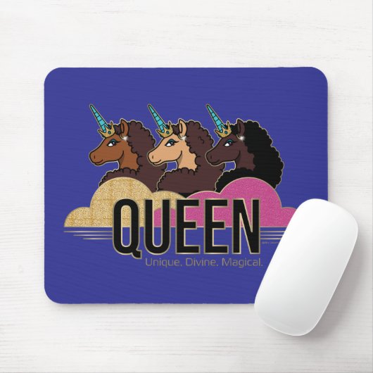 Afro Unicorn Queen Trio Design Mousepad (Mit Mouse)