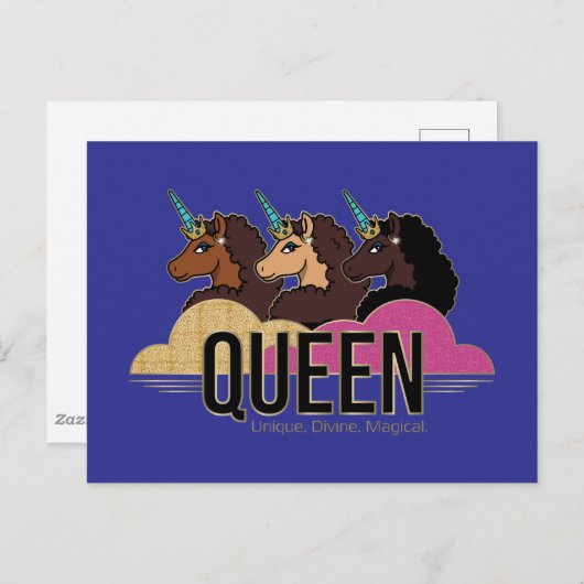 Afro Unicorn Queen Trio Design Postkarte (Vorne/Hinten)