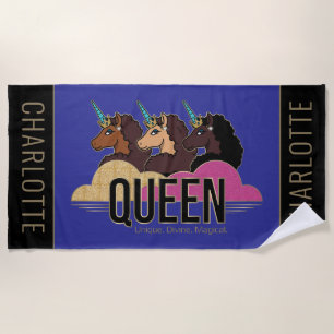 Afro Unicorn Queen Trio Design Strandtuch