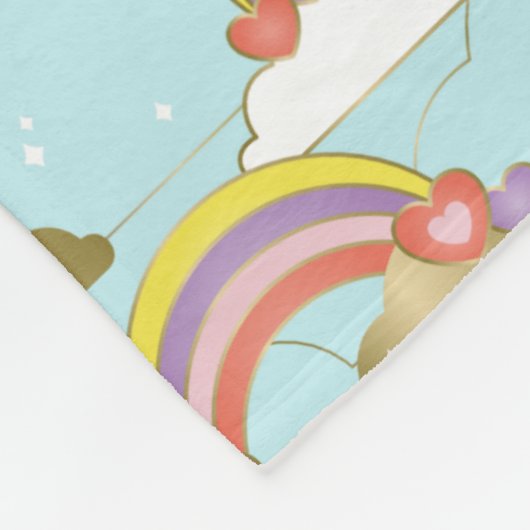 Afro Unicorn Rainbow and Hearts Muster Fleecedecke (Ecke)