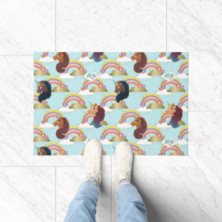 Afro Unicorn Rainbow and Hearts Muster Fußmatte