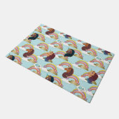 Afro Unicorn Rainbow and Hearts Muster Fußmatte (Schrägansicht)