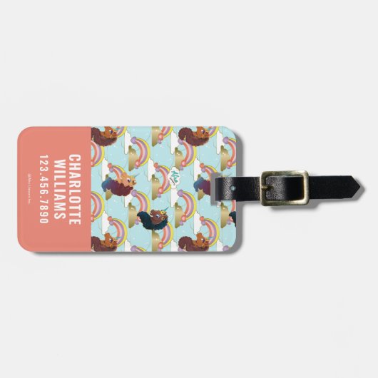 Afro Unicorn Rainbow and Hearts Muster Gepäckanhänger (Vorderseite horizontal)
