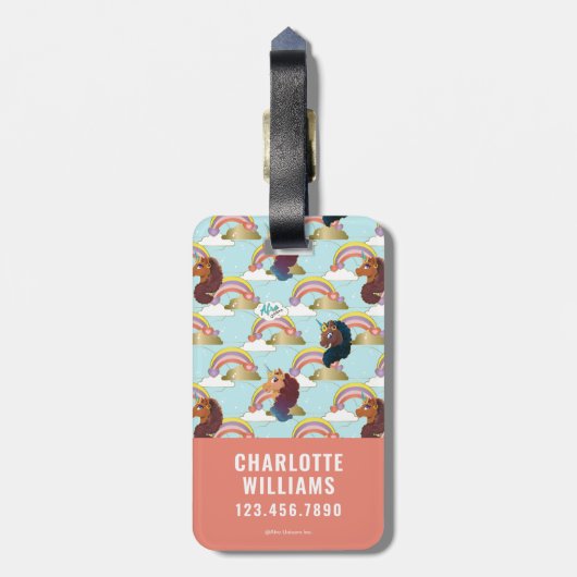 Afro Unicorn Rainbow and Hearts Muster Gepäckanhänger (Rückseite vertikal)