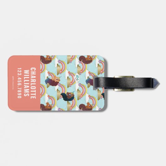 Afro Unicorn Rainbow and Hearts Muster Gepäckanhänger (Rückseite horizontal)