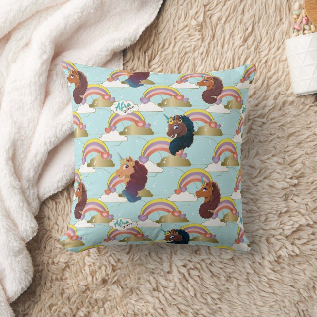 Afro Unicorn Rainbow and Hearts Muster Kissen (Decke)