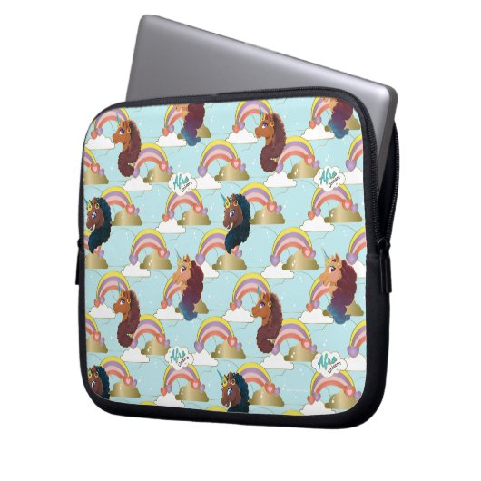 Afro Unicorn Rainbow and Hearts Muster Laptopschutzhülle (Vorderseite Links)