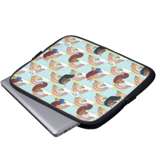 Afro Unicorn Rainbow and Hearts Muster Laptopschutzhülle (Vorne Knopf)