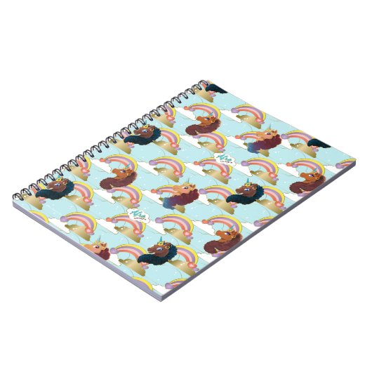 Afro Unicorn Rainbow and Hearts Muster Notizblock (Linke Seite)