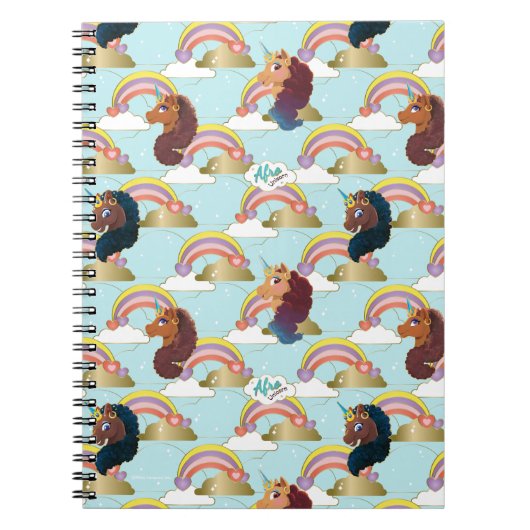 Afro Unicorn Rainbow and Hearts Muster Notizblock (Vorderseite)