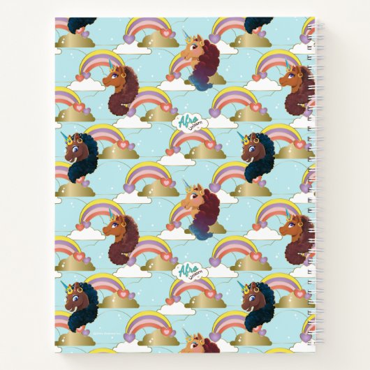 Afro Unicorn Rainbow and Hearts Muster Notizblock (Rückseite)
