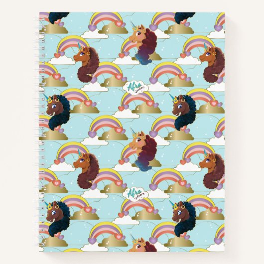 Afro Unicorn Rainbow and Hearts Muster Notizblock (Vorderseite)