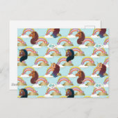 Afro Unicorn Rainbow and Hearts Muster Postkarte (Vorne/Hinten)